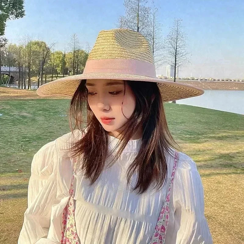 New 2024 Belt Strap Straw Sun Hat For Women Fashion Vacation Beach UV Hats Summer Wide Brim Travel Panama Hats Outdoor Wholesale
