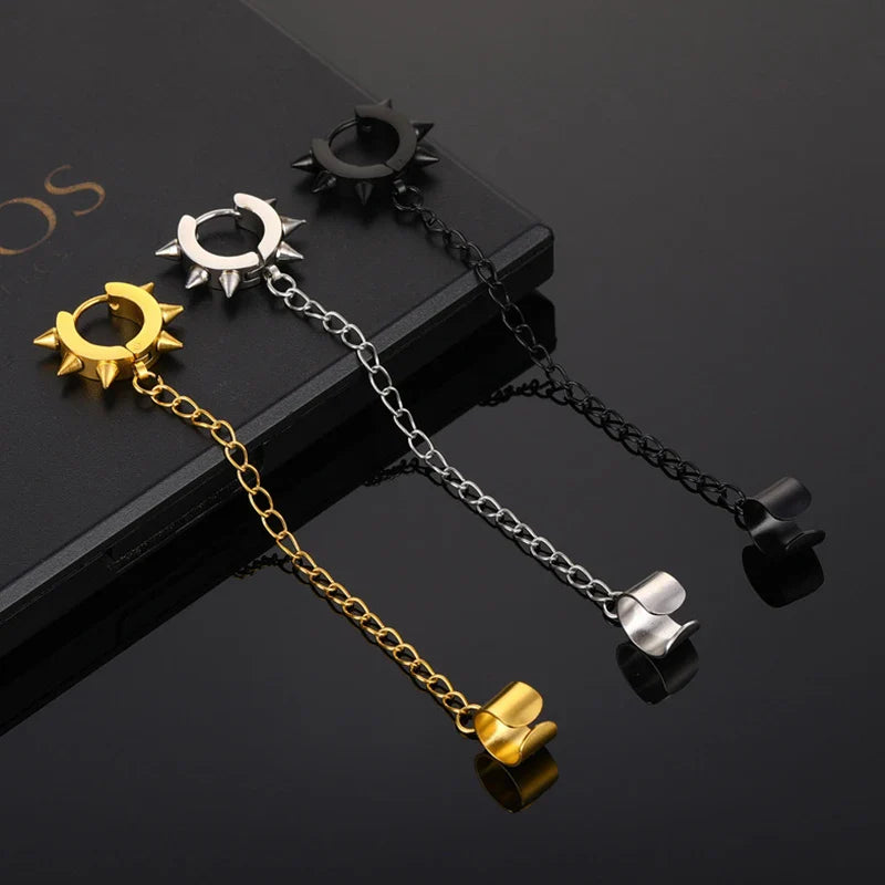 Punk Cross Pendant Clip Earring | Unisex Metal Chain Tassel Ear Cuff