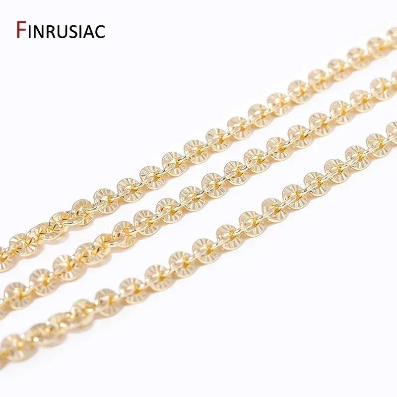 4mm*4.5mm 14K Real Gold Plated Round Textured Chains For Necklace Making, DIY Jewelry Accessories Handmade Crafts Chains