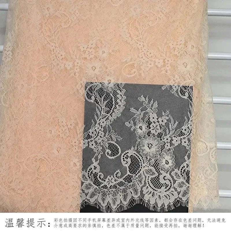 3Meters/lot Off White French Chantilly Lace Fabric , Eyelash Embroidery Lace Craft Bridal Veil Lace Accessory 150cm Width