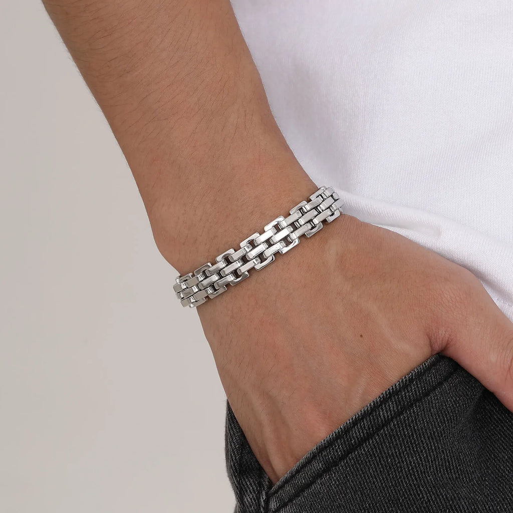 Chunky Stainless Steel Bracelet for Men | Silver Chain Link Watch Band
