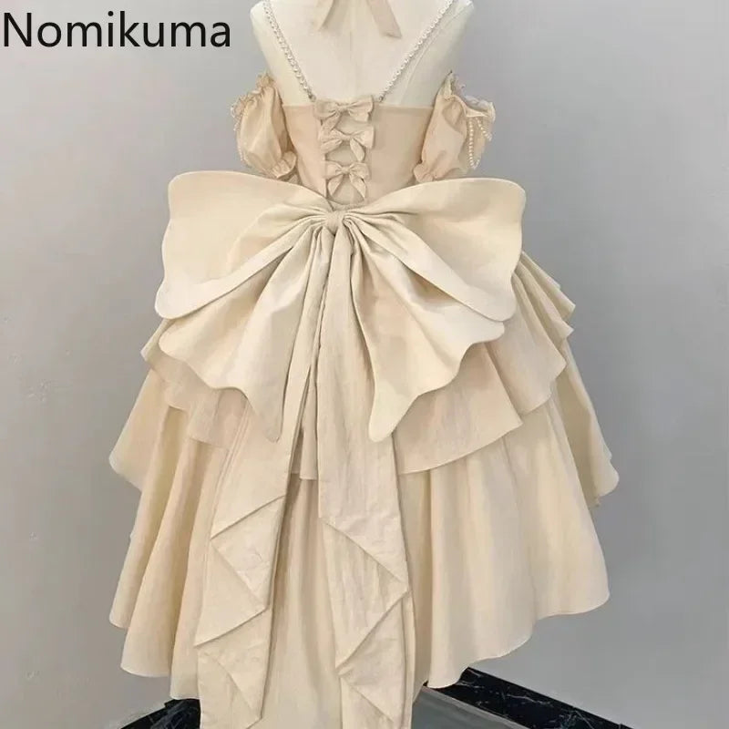 2025 Vestidos De Mujer Sweet Dresses for Women Lolita Style Fashion Japanese Robe Femme Beading Hollow Out 3D Floral Cute Dress