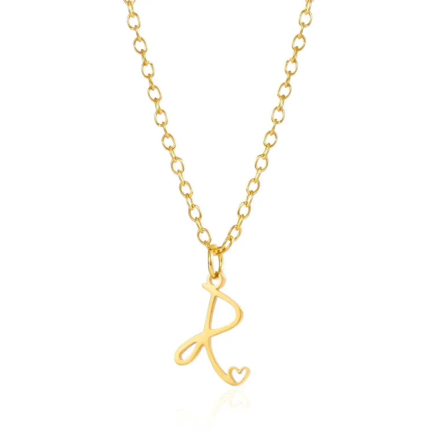 26 Initial Letters Heart Pendant Stainless Steel Necklace for Women Gold Color A-Z Alphabet Choker Chain Birthday Jewelry Gift
