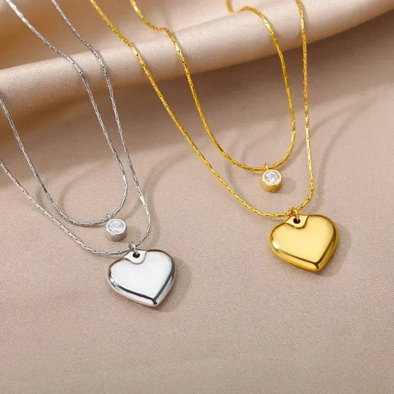316L Stainless Steel Multilayer Heart Necklace For Women Girls Goth Gold Color Clavicle Chain Charm Choker Jewelry Birthday Gift