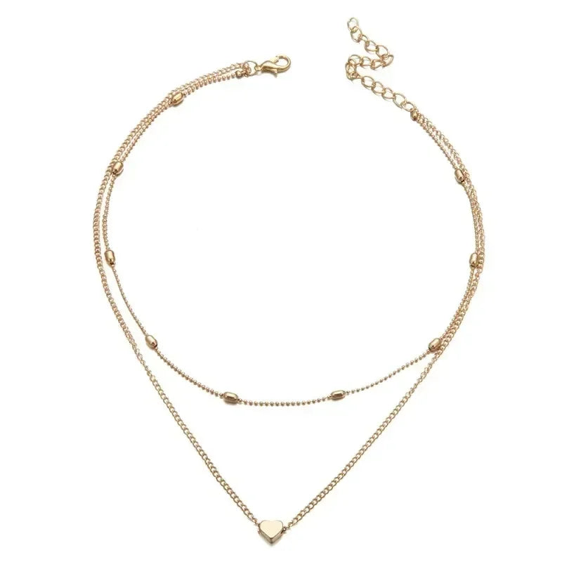 Multilayer Pendant Necklace on Neck Chain Women Crystal Zircon Heart Star Charm Layered Necklace Vintage Female Neck Jewelry Hot