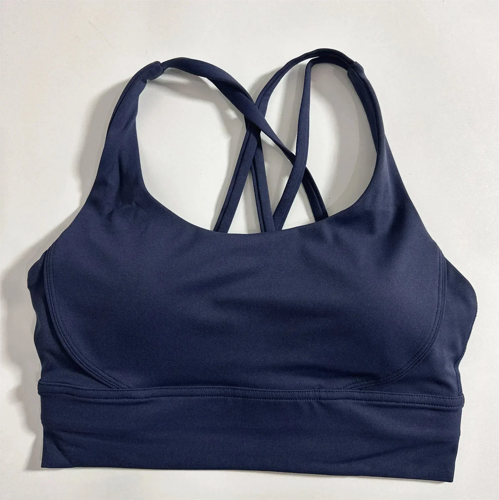 Solid Color Women Cross  Fitness sport Bra soft high strength Tight Top Comprehensive Training Gym Yoga Underwear With Chest Pad