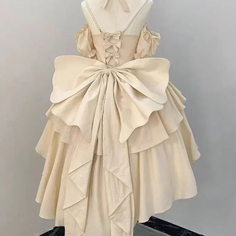 2025 Vestidos De Mujer Sweet Dresses for Women Lolita Style Fashion Japanese Robe Femme Beading Hollow Out 3D Floral Cute Dress