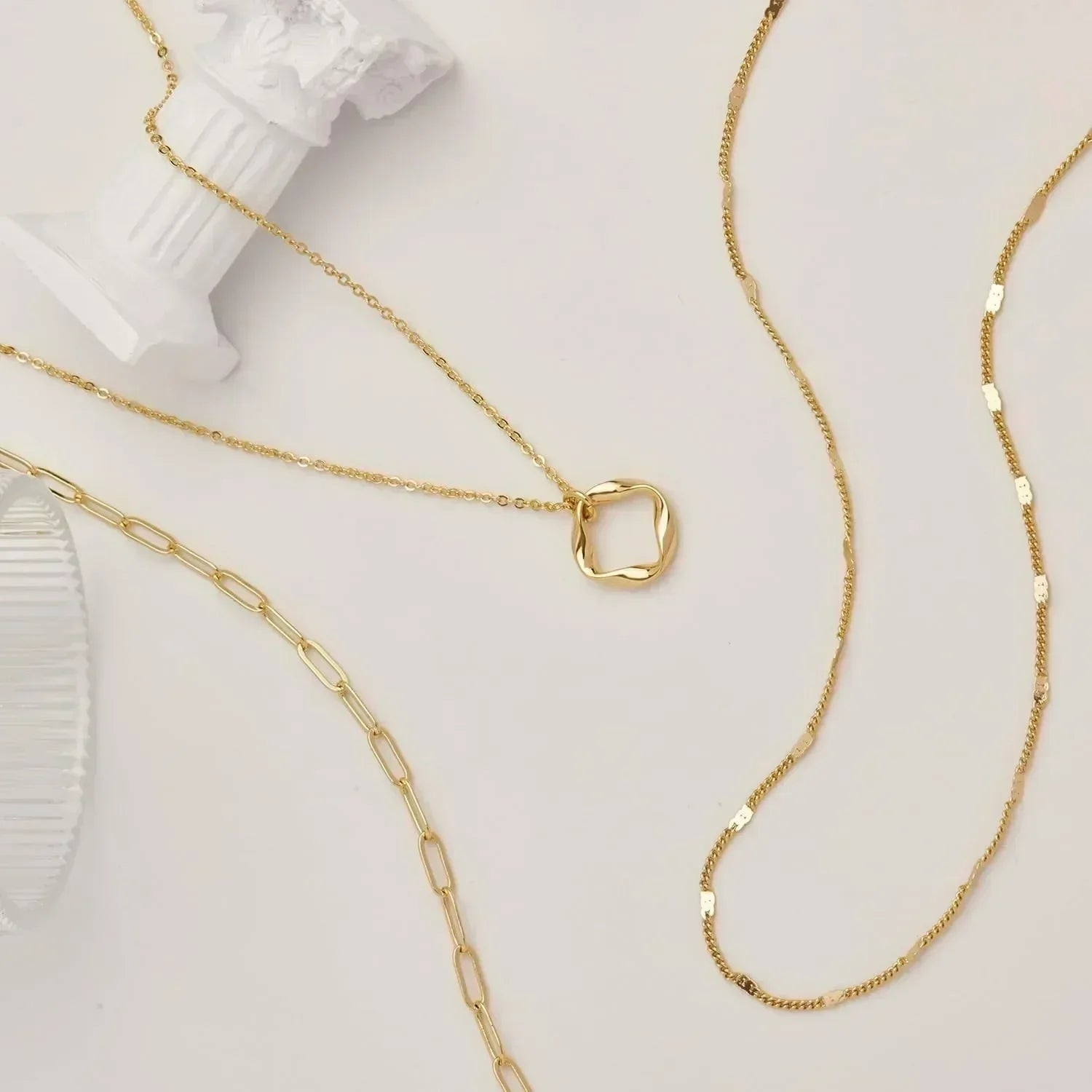 Layered Gold Necklaces for Women Stackable14K Gold Silver Plated Circle Paperclip Chain Pendant Choker Necklace Set For Woman