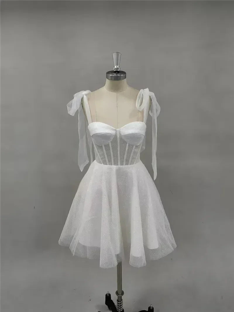 Smileven Short Wedding Dress A Line Sweetheart Neck Shiny Glitter Bride Dresses Mini Bows Strap Vestido de novia 2024 Customized