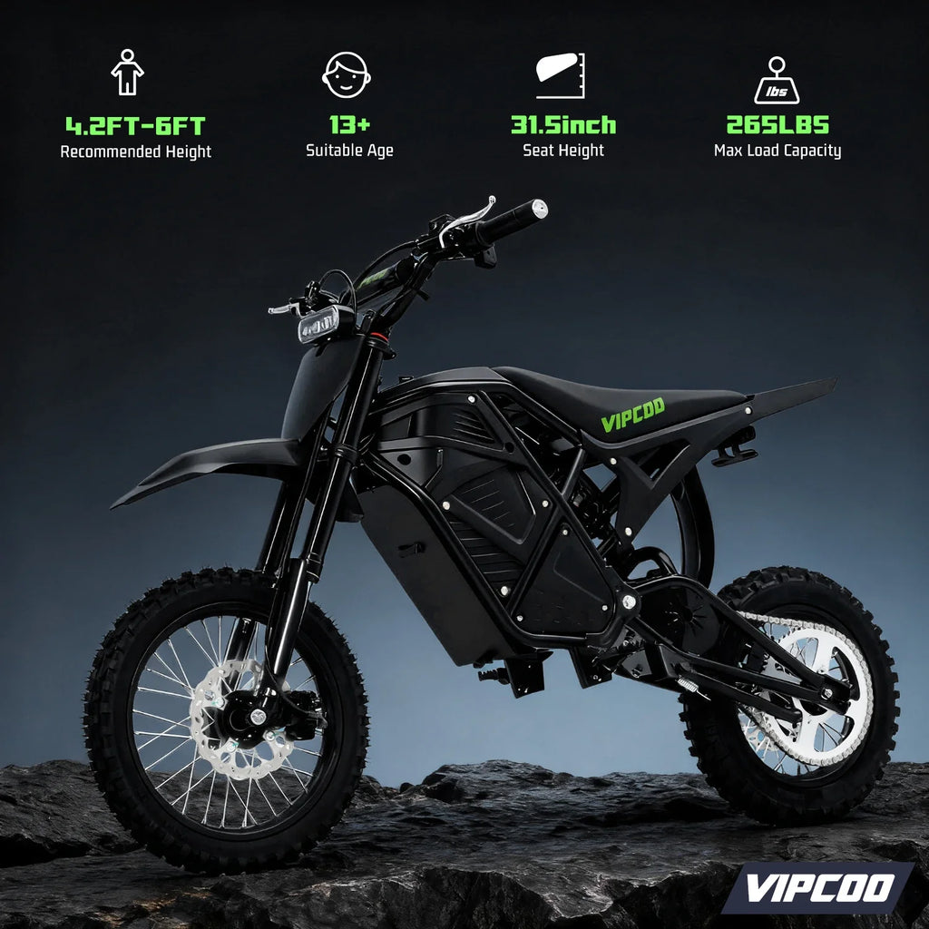 VIPCOO H3 Electric Dirt Bike 3500W 48V 23Ah Fat Tire