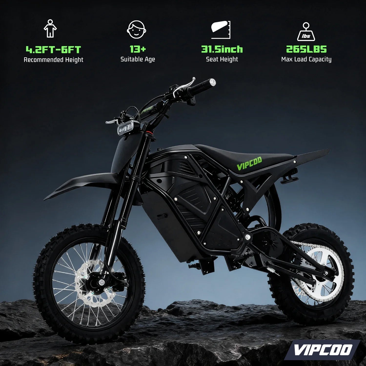 VIPCOO H3 Electric Dirt Bike 3500W 48V 23Ah Fat Tire