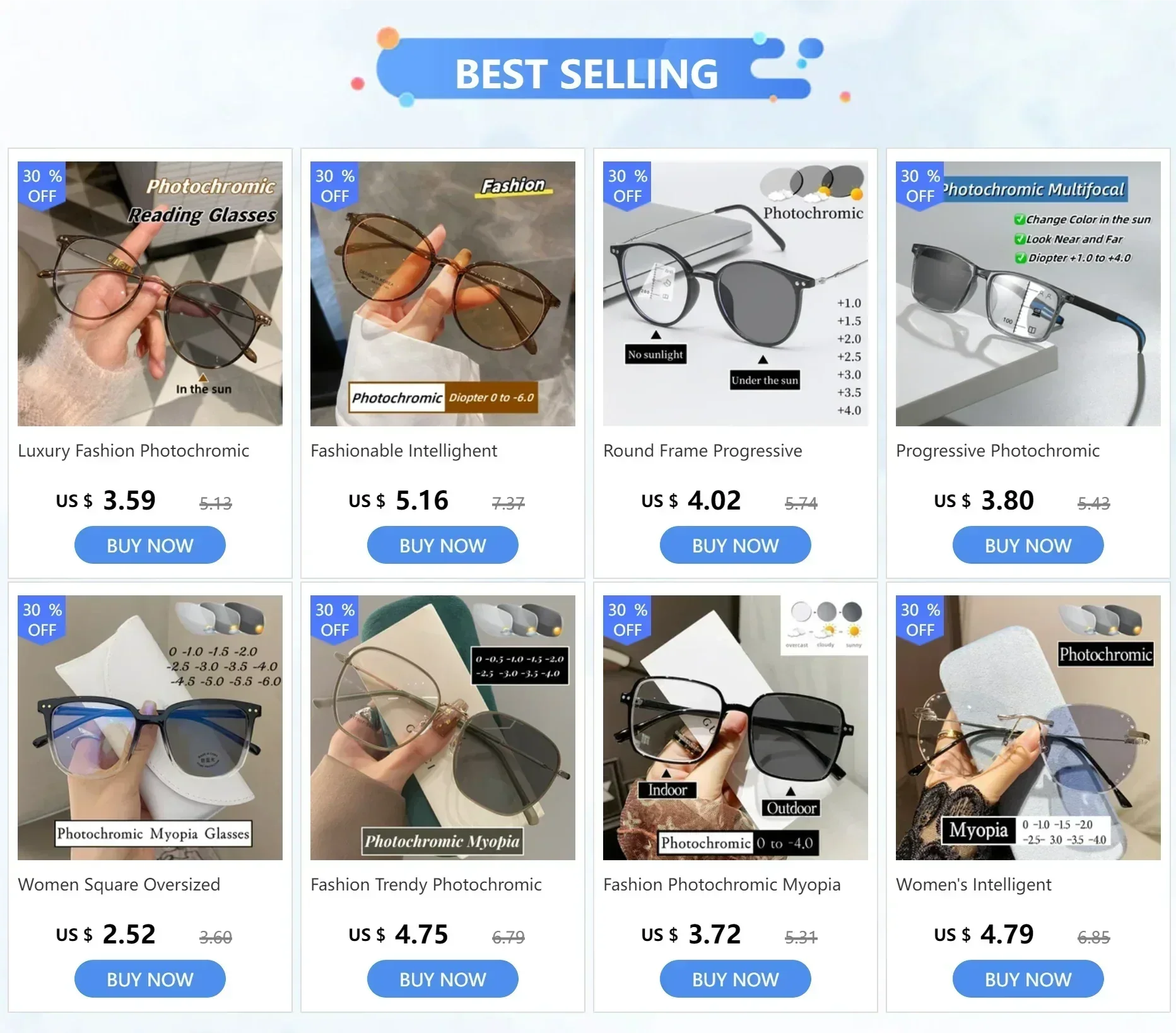 New Fashion Photochromic Myopia Glasses Vintage Rimless Square Women Men Anti Blue Light UV Sunglasses Optical Diopter Eyewear
