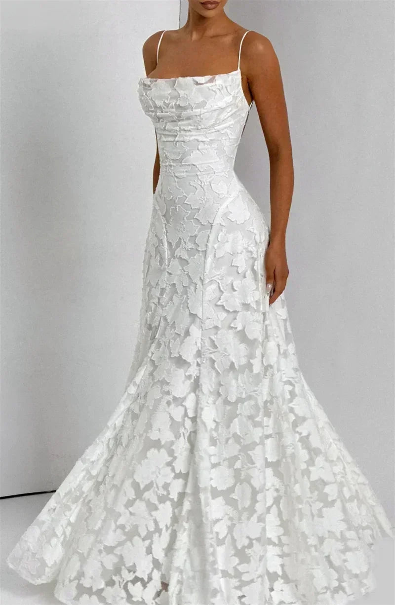 Mozision Spaghetti Strap Backless Sexy Maxi Dress Women Gown Fashion Off-shoulder Sleeveless Lace-up Evening Club Party Dress