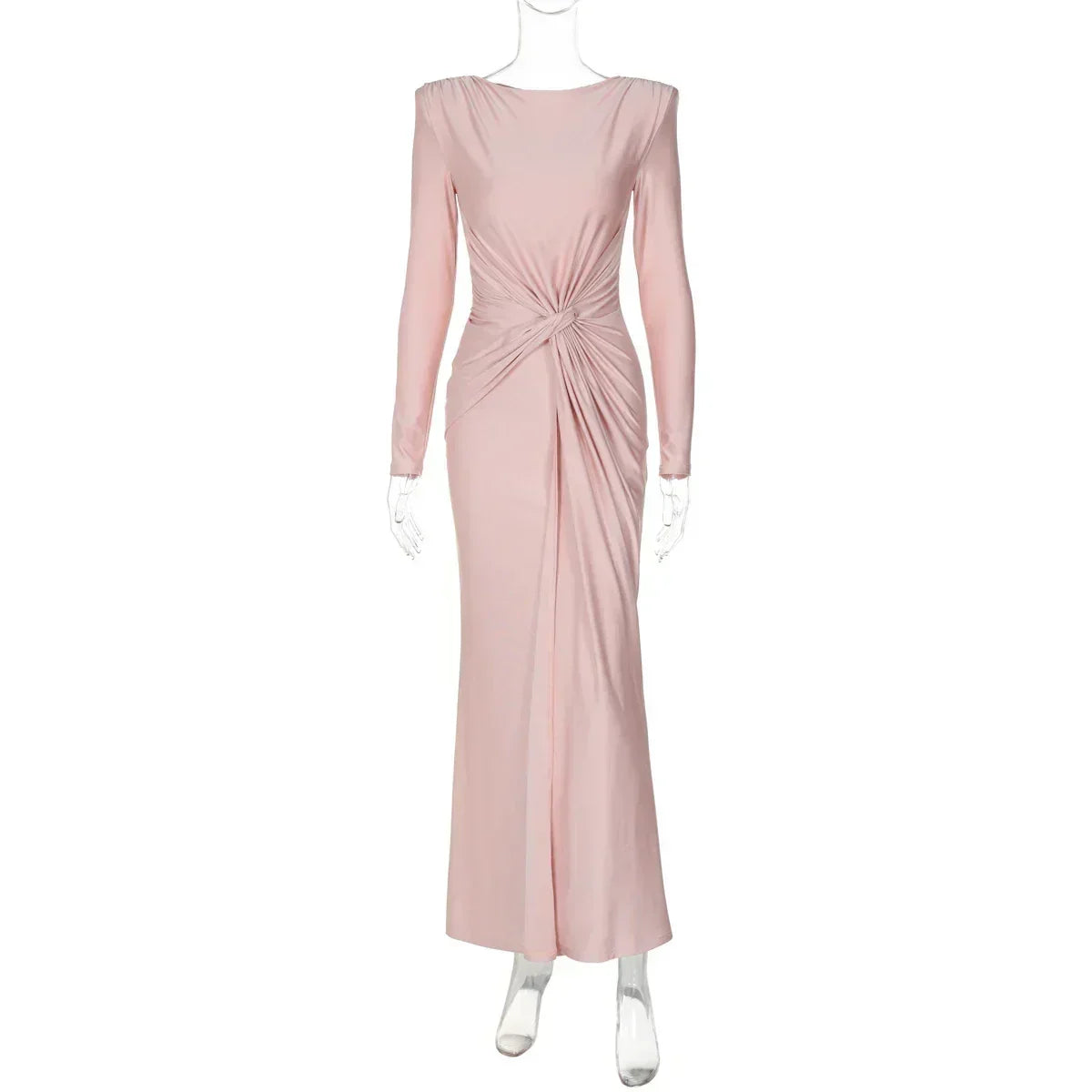 Dulzura Long Sleeves Shoulder Pad Ruched Maxi Dress Solid Elegant Prom Evening Party Long Dress Women’S Autumn Winter Outfit