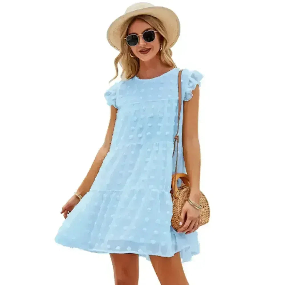 Women’s Floral A-Line Dress – Round Neck Mini Dress in 4 Colors