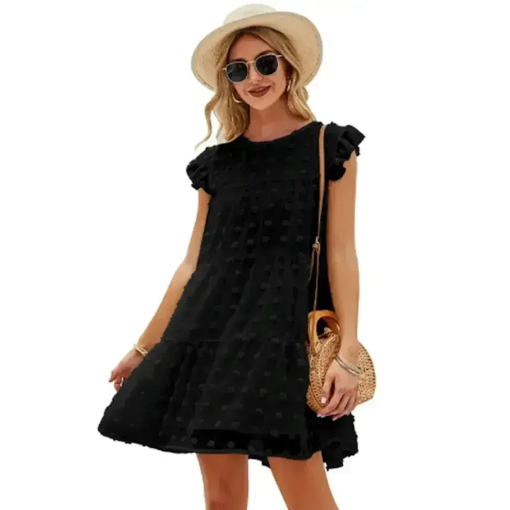 Women’s Floral A-Line Dress – Round Neck Mini Dress in 4 Colors