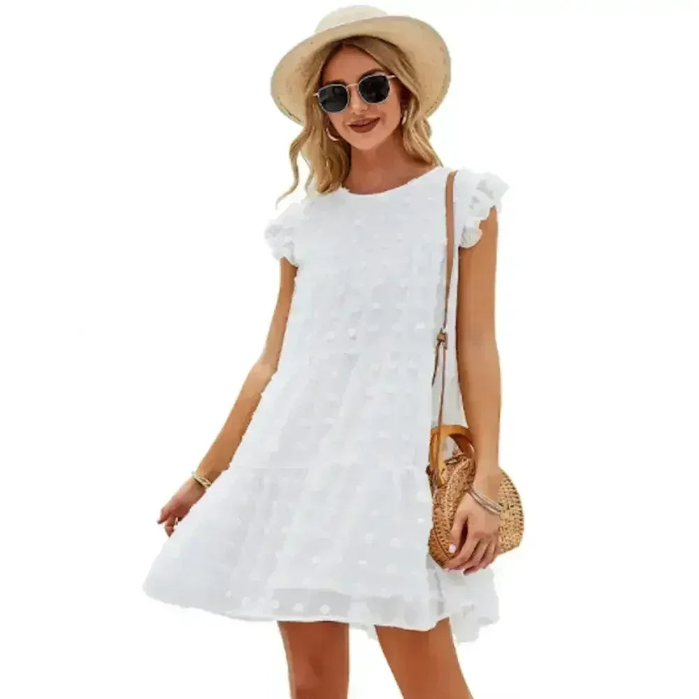 Women’s Floral A-Line Dress – Round Neck Mini Dress in 4 Colors