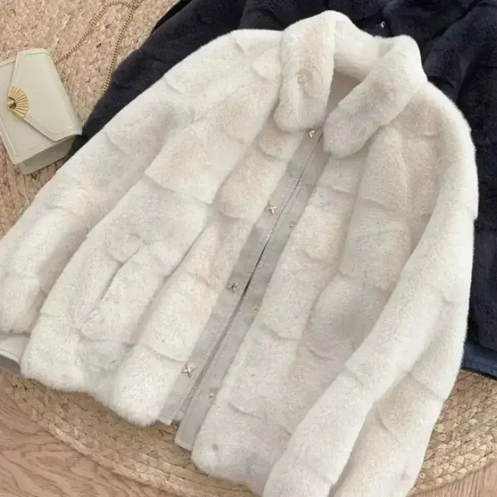 White Faux Fur Jacket – Vegan Leather Trimmed Cuffs | S-XXL