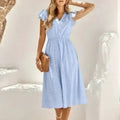 Women V Neck Ruffle Sleeve Summer Dress - Femstylo