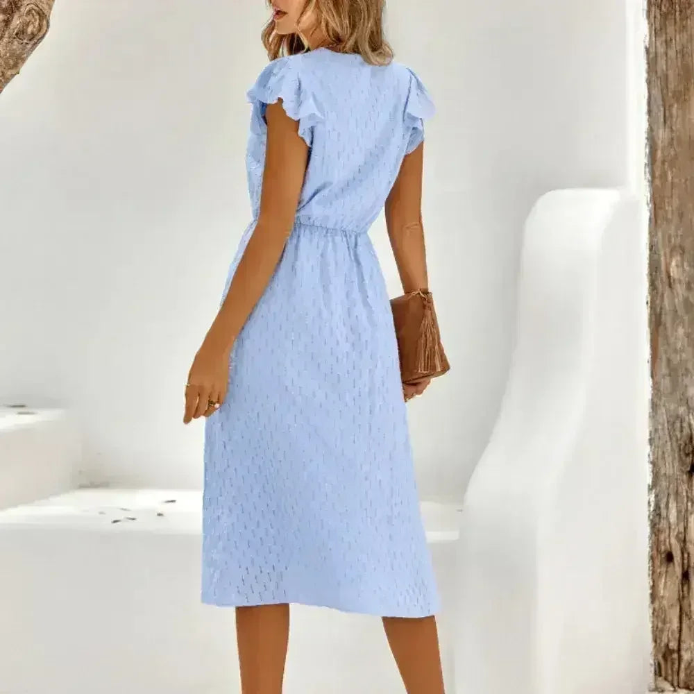 Women V Neck Ruffle Sleeve Summer Dress - Femstylo