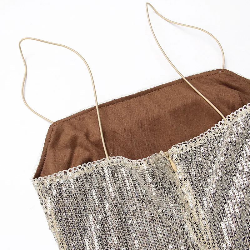 Sleeveless Glitter Sequined Evening Party Club Maxi Dress