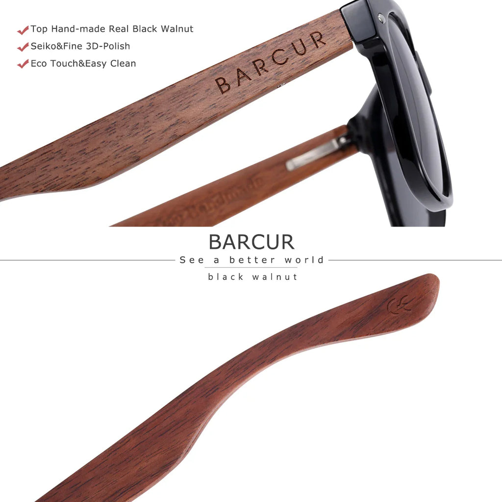 BARCUR Natural Wood Polarized PC Oval Women’s Sunglasses Dark Luxury Texture Wooden Mirror Legs UVA/UVB Protection Stylish Fashion Women's Sunglasses for Summer