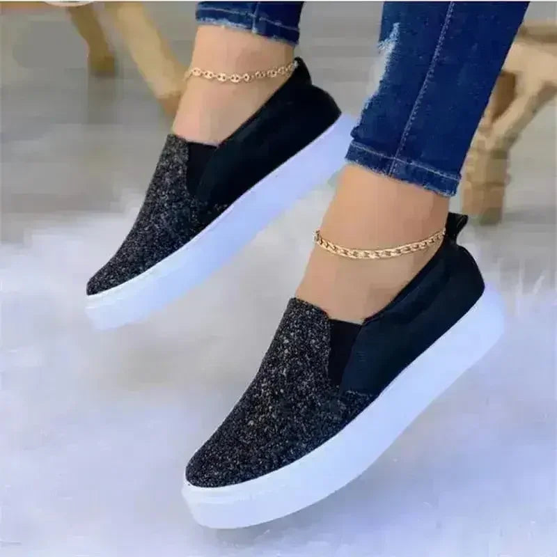 Glitter Moccasin Loafers for Women – Rose Gold, Black & Gold Styles