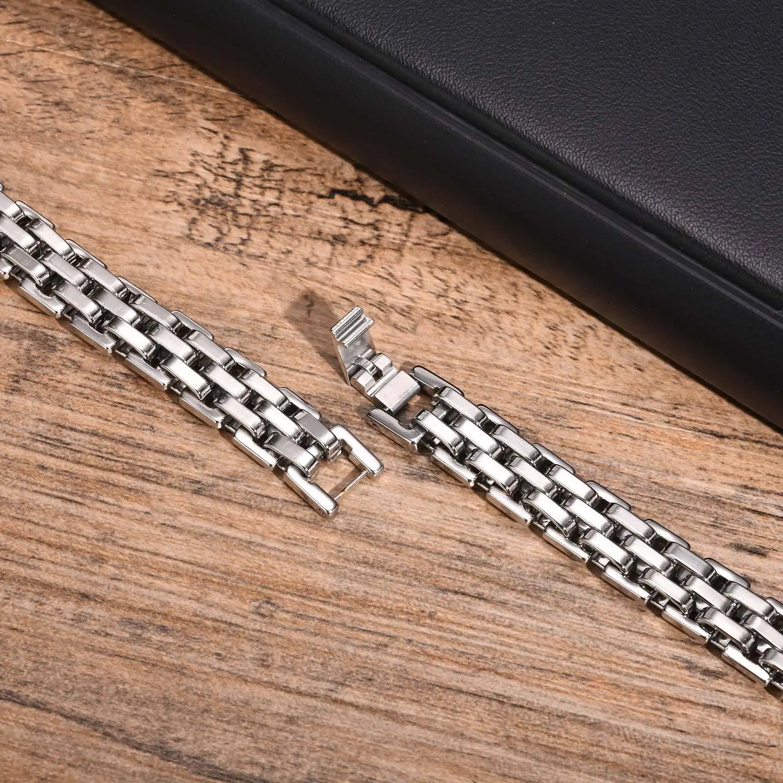 Chunky Stainless Steel Bracelet for Men | Silver Chain Link Watch Band