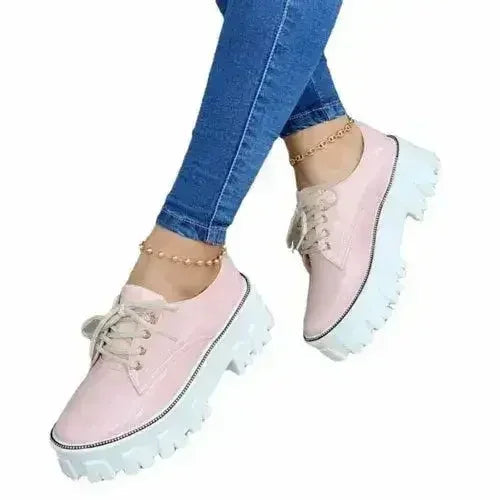 Platform Oxford Shoes - Thick Heel & Pink/Red/Black | Femstylo
