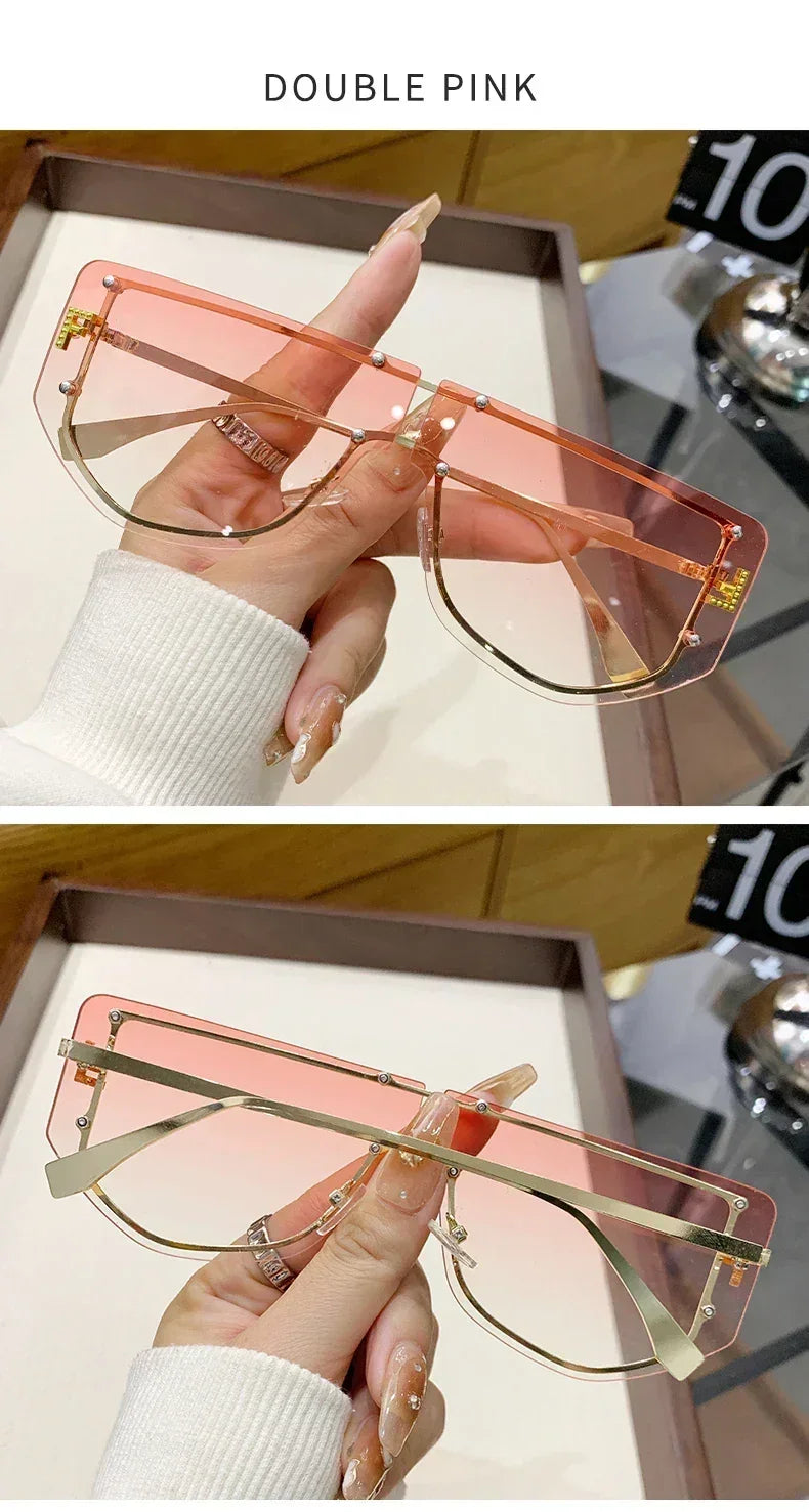 Sunglasses Integrated Frame High-end Frameless New Sunglasses Metal Polygonal Fashion Glasses 90288