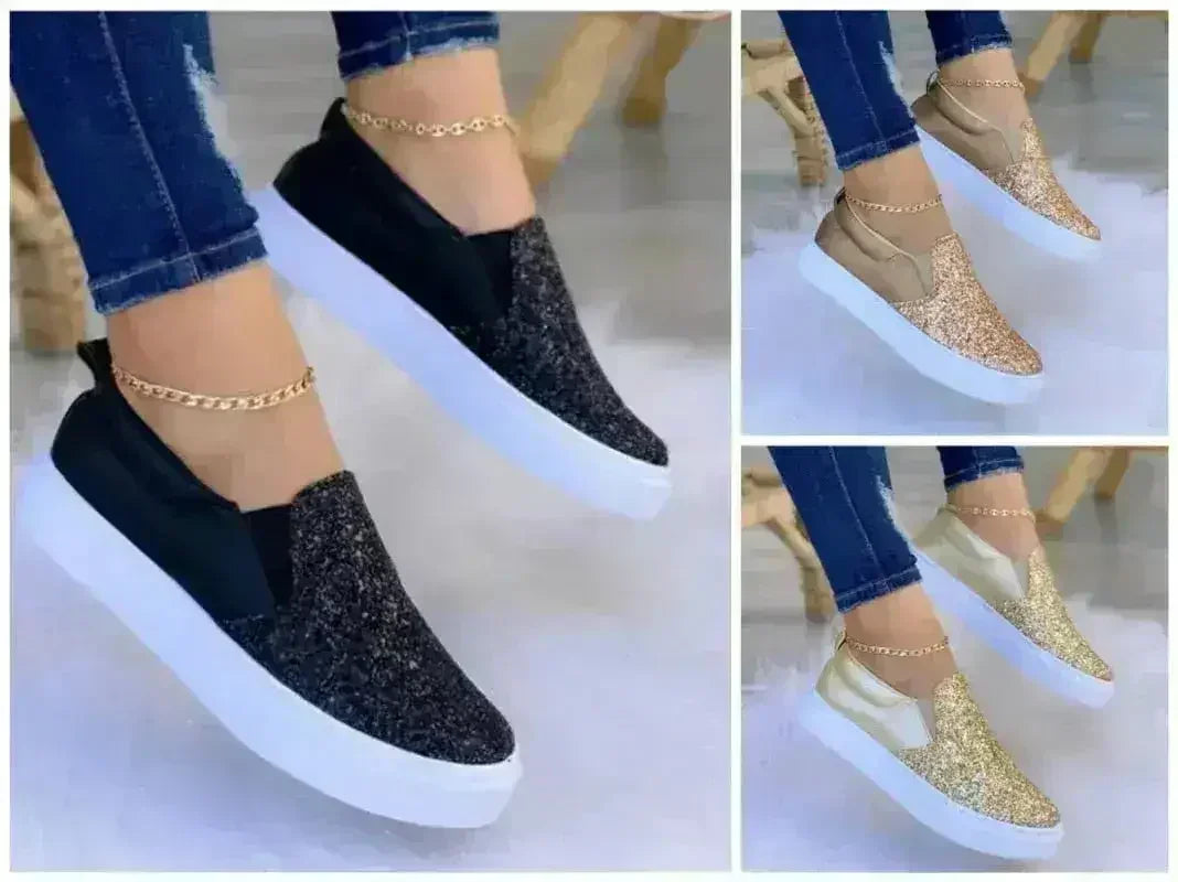 Glitter Moccasin Loafers for Women – Rose Gold, Black & Gold Styles