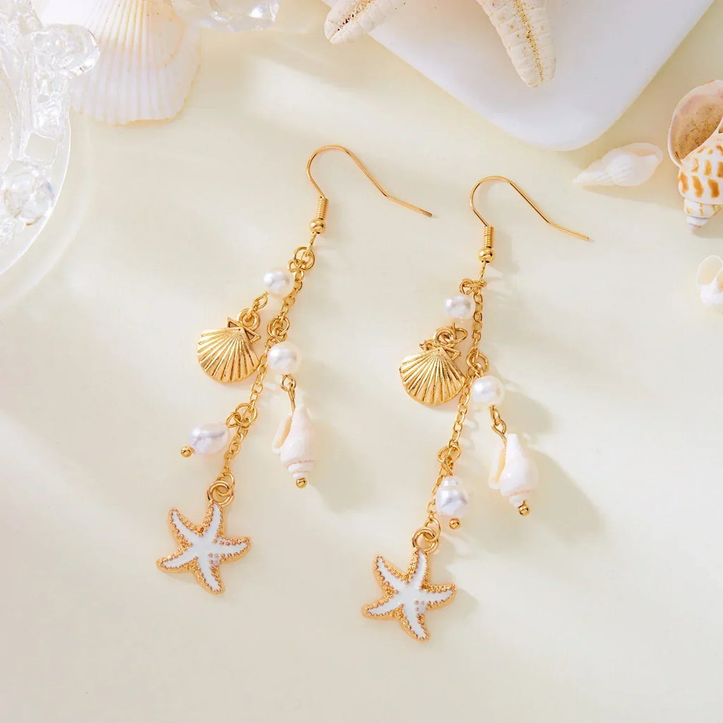 Handmade Bohemia Conch Shaped Shell Dangle Earrings for Women Girls Golden Color Shell Metal Ear Hook Earrings Fashion Gifts