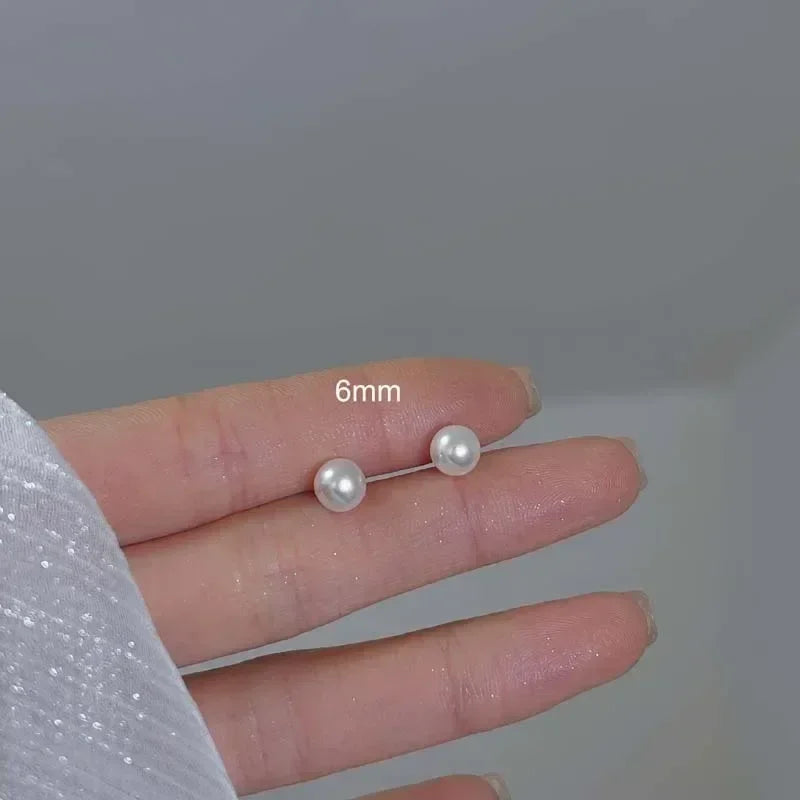 Korean Elegant White Glossy Pearl Stud Earrings For Women Exquisite Simple Imitation Pearl Round Earring Wedding Party Jewelry