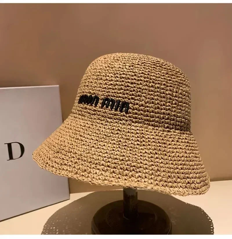 2025 Letter Sun Hat for Women Straw Beach Hats Women Large Wide Brim  Foldable Hat  Fashion Designer Outdoor Korean Bucket Hat