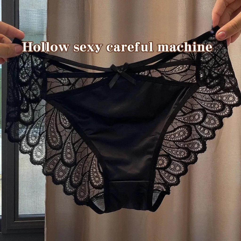 Plus Size Silk Shorts Sexy Lady Lace Hollow Breathable Satin Panties Women