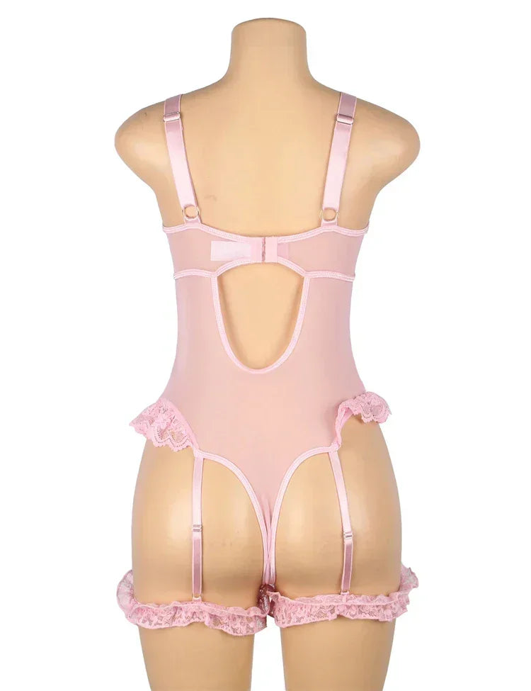 Comeondear Suspenders Women Teddy Leotard Sexy Plus Size Rompers Lingerie Underwire Lace Garter Bodysuits Slim Jumpsuit Pajamas