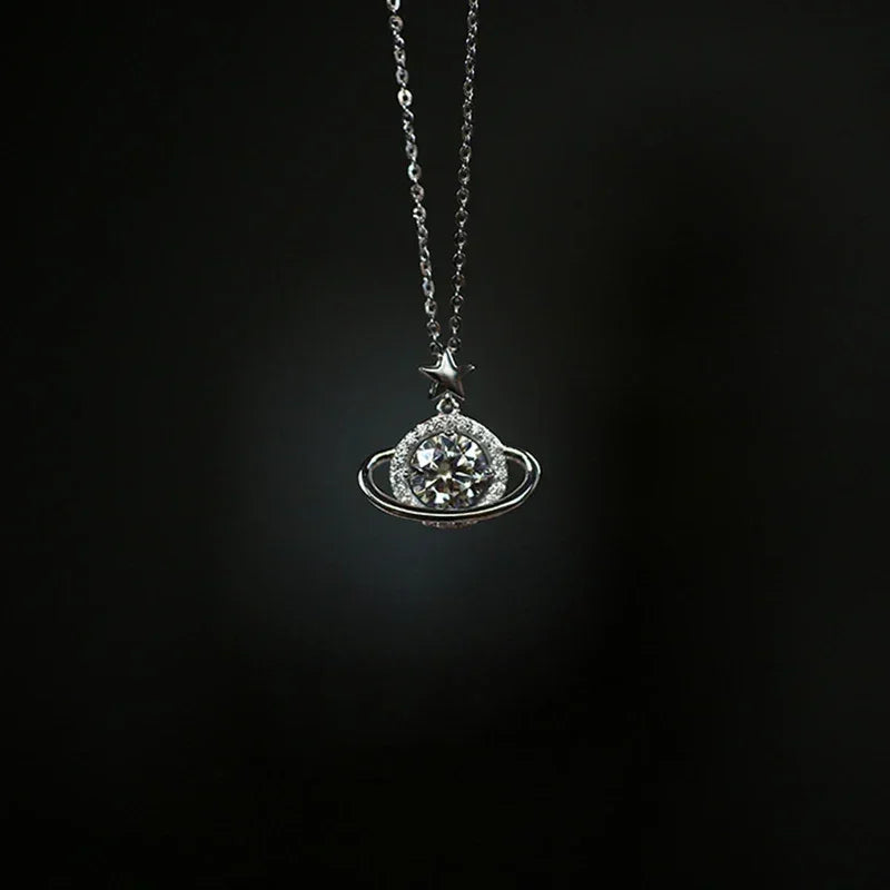 925 Sterling Silver Planet Shape Necklace Simple Charm Shiny Geometric Shape Pendant Birthday Gift for Women Exquisite Jewelry
