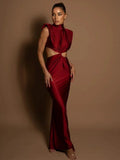 Mozision Hollow Out Turtleneck Sexy Maxi Dress For Women Fashion Solid Sleeveless Bodycon Tank Dresses Femme Club Party Dress