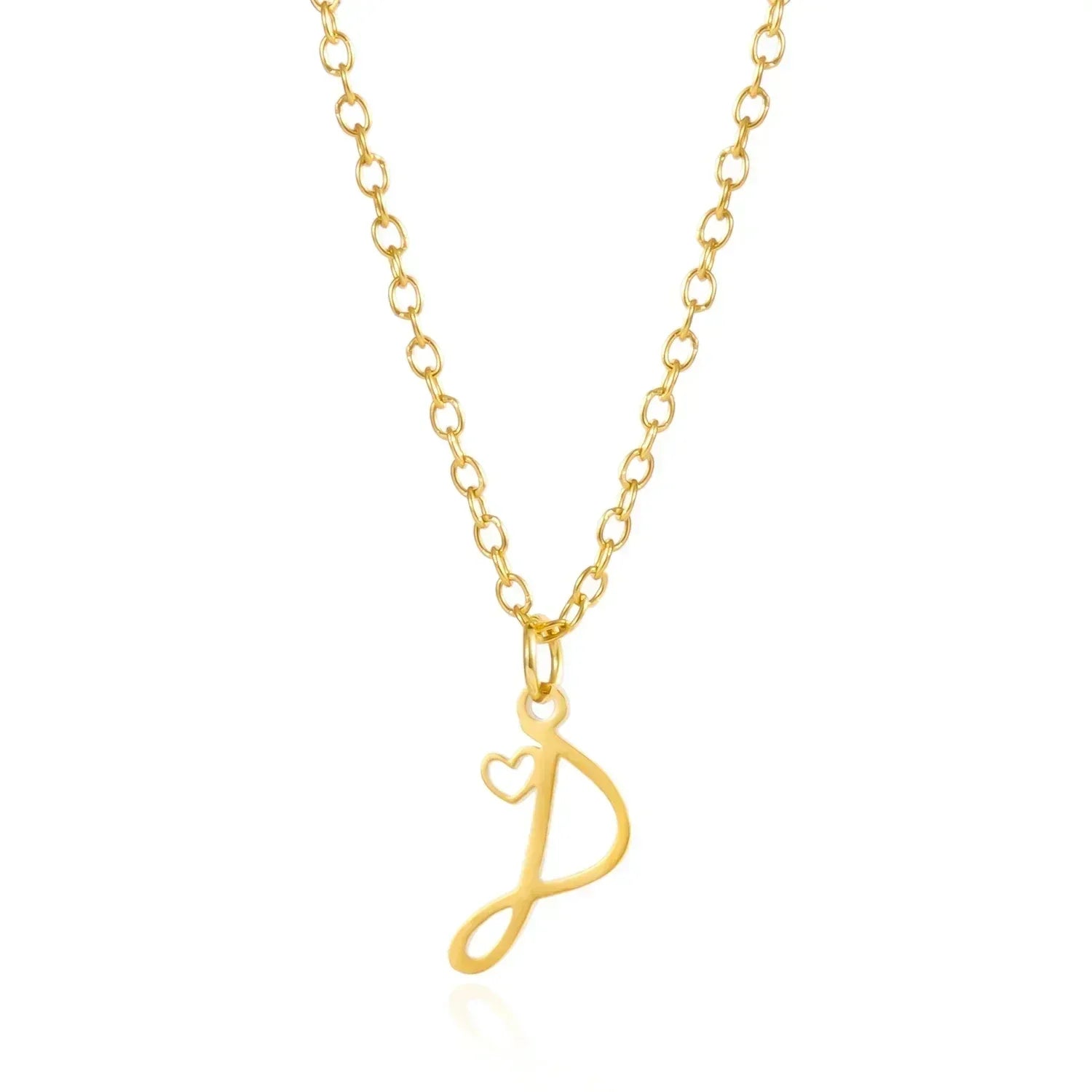 26 Initial Letters Heart Pendant Stainless Steel Necklace for Women Gold Color A-Z Alphabet Choker Chain Birthday Jewelry Gift