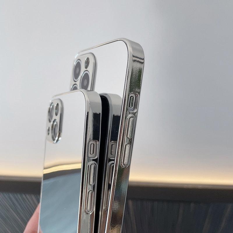 Luxury Clear Back Mirror Shock-Absorption Anti-Scratch Bright Reflection Protective Case Cover Silver Golden Mirror Shockproof Case for iPhone 14 13 12 Pro Max 11 X XR XS 8Plus iphone Hard Back Cover