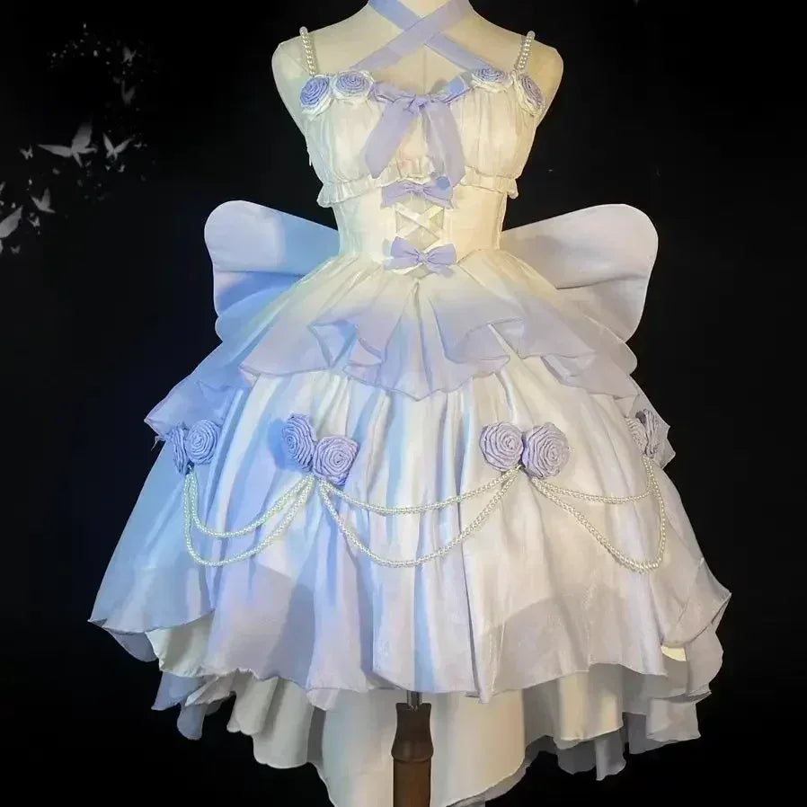 2025 Vestidos De Mujer Sweet Dresses for Women Lolita Style Fashion Japanese Robe Femme Beading Hollow Out 3D Floral Cute Dress