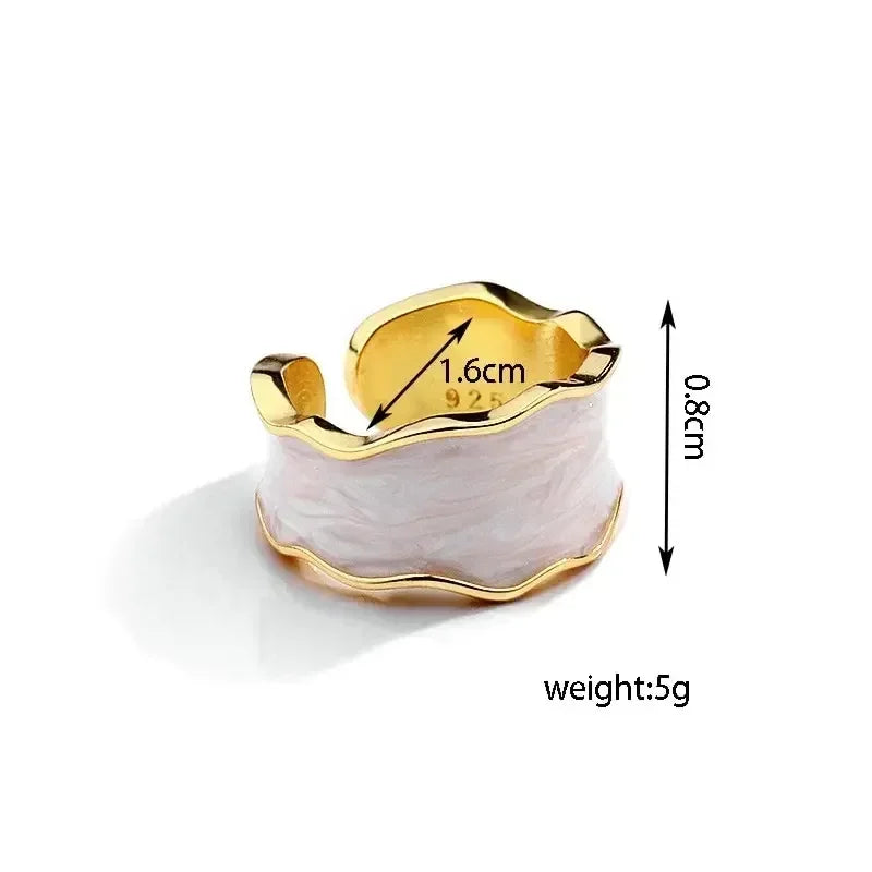Vintage White Enamel Metal Irregular Shape Geometric Open Adjustable Ring for Women Girl Jewelry Birthday Gifts Anillo Hombre
