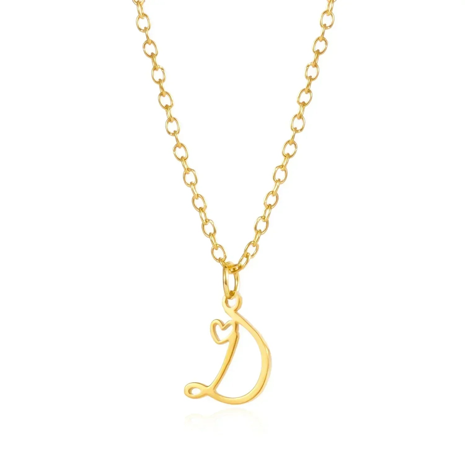 26 Initial Letters Heart Pendant Stainless Steel Necklace for Women Gold Color A-Z Alphabet Choker Chain Birthday Jewelry Gift