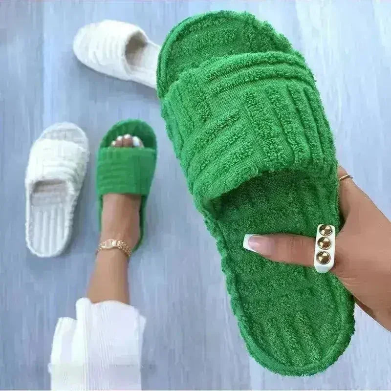 Thick Bottom Embossed Cotton Fur Women Slippers