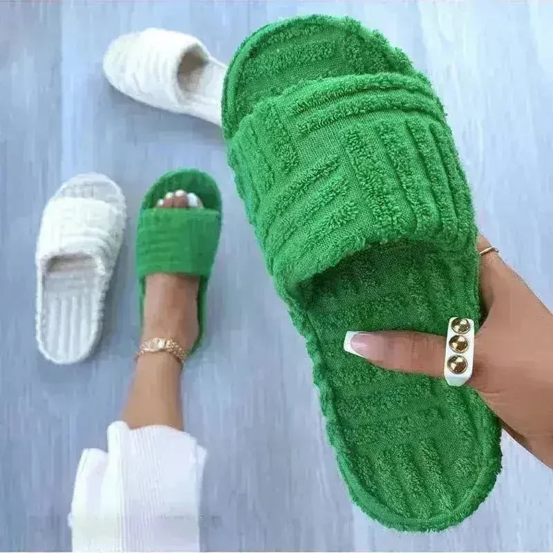 Thick Bottom Embossed Cotton Fur Women Slides