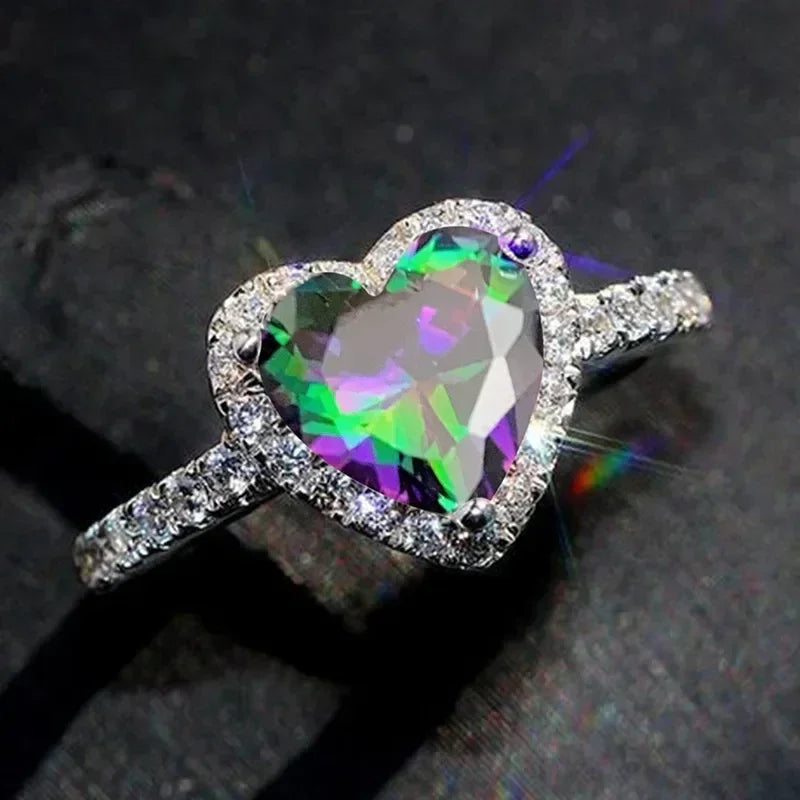 2025 New European and American Peach Heart Ring Women's Personalized Love Shaped Zircon Inlaid Diamond Fashion Jewelry Wholesale