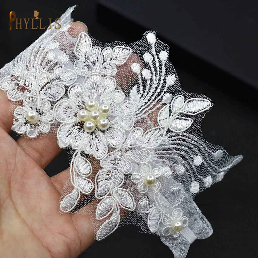 K03 2 PCS Sexy Lace Flower Crystal  Pearls Wedding Garter Belt Thigh Ring Bridal Leg Garter Stocking Garter Belt Girl Women