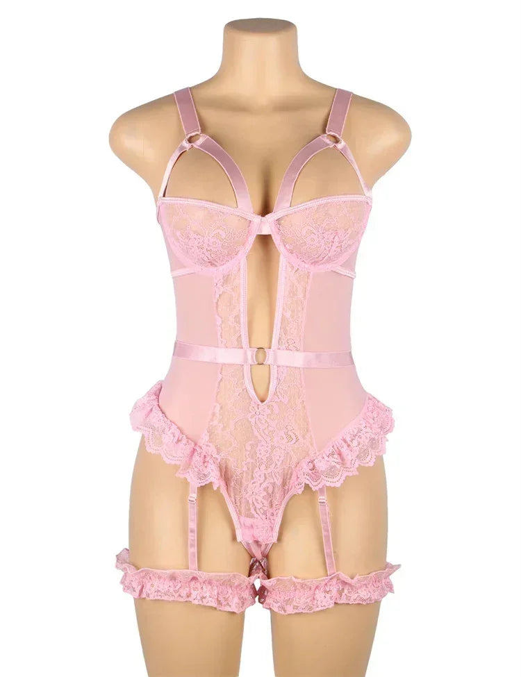 Comeondear Suspenders Women Teddy Leotard Sexy Plus Size Rompers Lingerie Underwire Lace Garter Bodysuits Slim Jumpsuit Pajamas