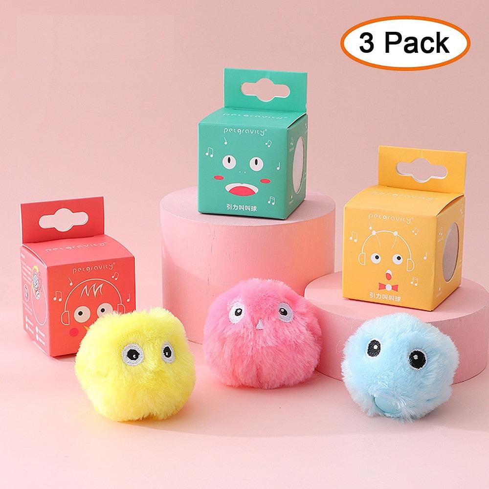 Smart Fluffy Plush Cat Ball Toys Interactive Chirping Balls Cat Kicker Toys 3 Lifelike Sounds Fun Kitty Kitten Toys  Interactive Electric Cat Ball with Sound