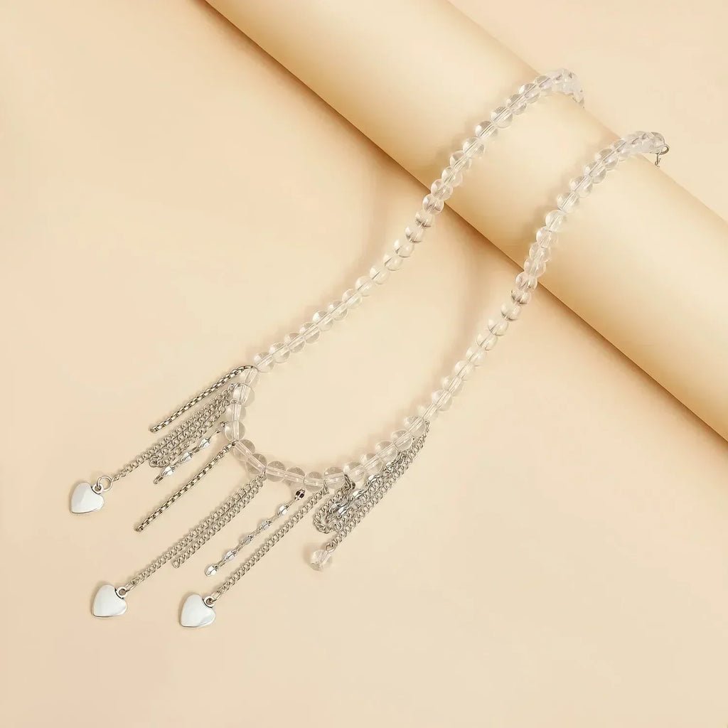 Fashion Heart Beaded Necklace for Women Boho Elegant Irregular Crystal Chain Y2K Choker Exquisite Party Gift Jewelry Accessories